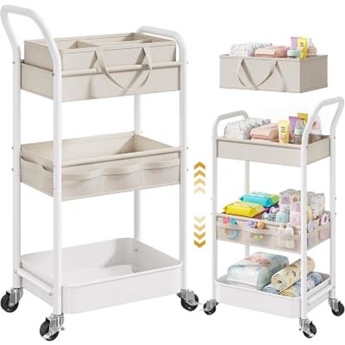 2-IN-1 Baby Diaper Caddy Cart with Adjustable Shelf and Detachable Dividers