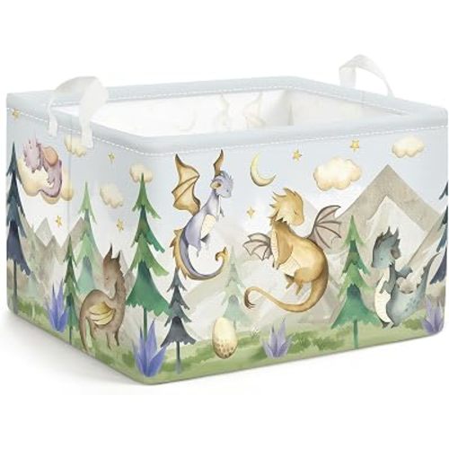Clastyle Kid Storage Basket Boy Dragon Foldable Toy Organizer Bin, 21L