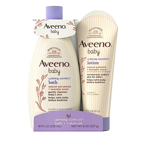 Aveeno Baby Calming Comfort Bath & Lotion Set, Nighttime Baby Skin Care Products with Natural Oat, Lavender & Vanilla Scents, Paraben-, Phthalate- & Phenoxyethanol-Free, 2 Items