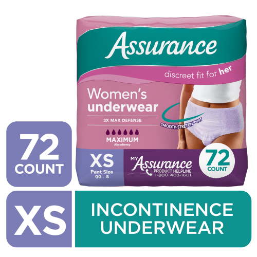 Assurance Women's Incontinence and Postpartum Underwear, XS, Maximum Absorbency, 72 Count
