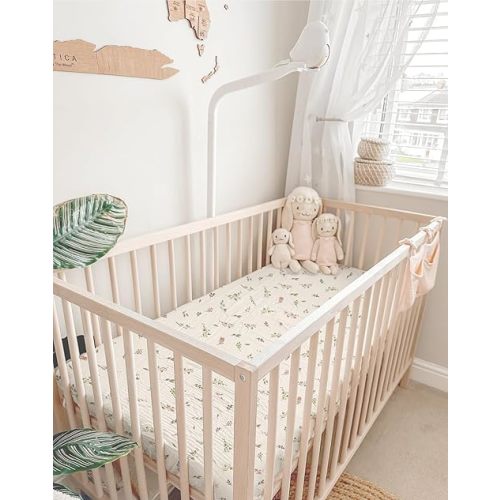 Crib Sheets for Baby Boy Girl 2 Pack, Fitted Crib Mattress Sheet 28" x 52", Muslin Toddler Bedding with Neutral Style, Nursery Bedding Essentials (Petal Leaf & Pink)