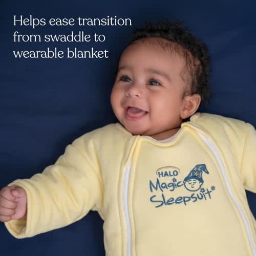 Magic Sleepsuit Baby Merlin's Cotton Baby Swaddle Transition Product - Soft and Cozy Design, Double Zipper for Easy Diaper Changes, Promotes Safe Sleep, 3-6 Months - Yellow - Small 12-18lbs