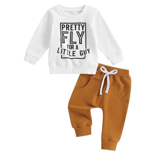 HCNTES Toddler Baby Boy Clothes Letter Print Long Sleeve Sweatshirt Pullover Pants 2Pcs Fall Winter Outfits(Z011-White,3-6 Months)
