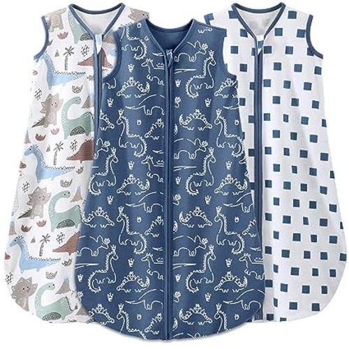 Yoofoss Baby Sleep Sack 0-6 Months Wearable Blanket 100% Organic Cotton 2-Way Zipper TOG 0.5 Toddler Sleeping Sack 3 Pack, Comfy Soft Lightweight (Small)