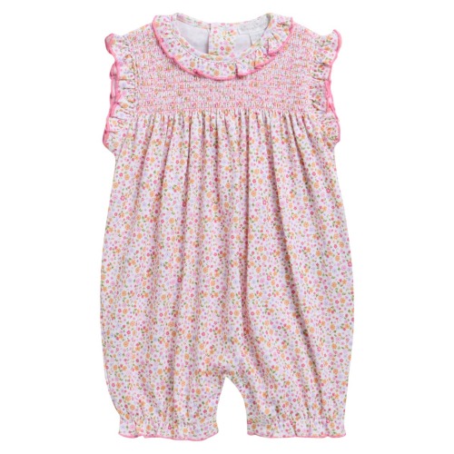 Floral Smocked Pima Cotton Bubble Romper, 6-9M