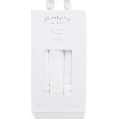 Cloth Wipes - 10 Pcs - White - Purebaby