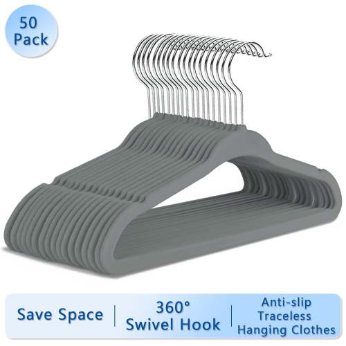 Kids Velvet Hangers，50 Pack Baby/Toddler Non Slip Felt Hangers，Gray