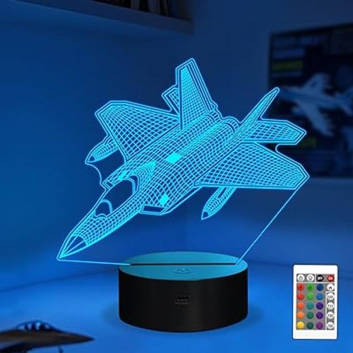 Anywin Airplane Night Light, Fighter Jet Lamp with Remote Control & 16 Colors & Timer & Dimmable for Home Desk Decor, Cool Plane Gift for Christmas, Birthday, Graduation, Back to School for Kids Boys