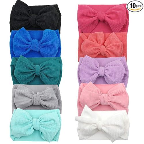 Baby Headband Bow Turban Knotted Headwrap for Baby Girls,Pack of 10 | Stretchy turban headwraps,Soft fabric,Breathable material,Big bows,Newborn infant