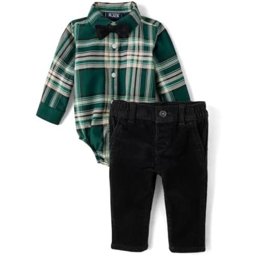 The Children's Place Baby Boys' And Newborn Button Down Shirt and Pants, 2 Piece Outfit