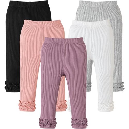 Baby Girl Pants Leggings 5-Pack 0-24 Months Newborn Baby Leggings Toddler Girl Pants 2-3T Bell and Ruffle Bottoms