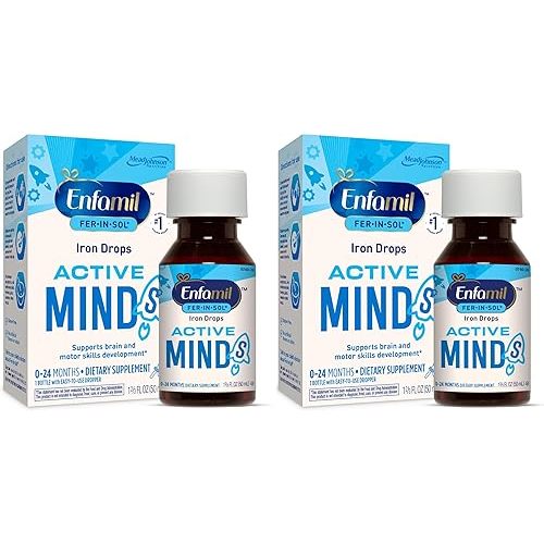 Enfamil Fer-in-Sol Iron Supplement Drops for Infants & Toddlers, Supports Brain Development, 50 mL Dropper Bottle (Pack of 2)
