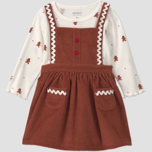 Carter's Just One You® Baby Girls' Christmas Gingerbread Long Sleeve and Corduroy Skirtall Set - Brown 24M