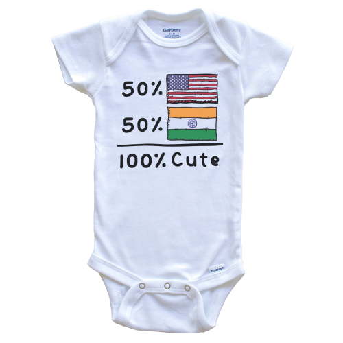 50% American 50% Indian 100% Cute India USA Flags Baby Bodysuit, 6-9 Months White