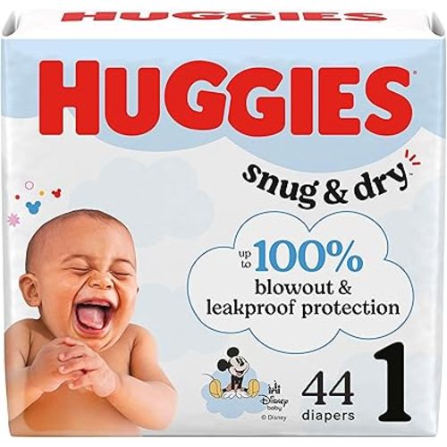 Huggies Size 1 Diapers, Snug & Dry Newborn Diapers, Size 1 (8-14 lbs), 44 Count, Packaging May Vary