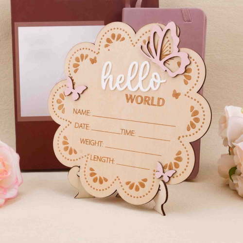 Wooden Baby Announcement Sign, 7x6.81in, Butterfly World Newborn Sign, Baby Name Plaque Board, Newborn Welcome Signs, Shower Nursery Decor, Wooden Newborn Welcome SignforShower, Baby Name Plaque