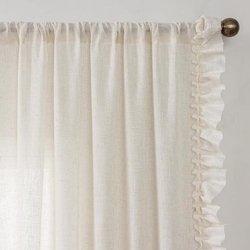 TERLYEX Ruffle Curtains 72 Inch Length 2 Panels, 58 x 72 Inch, Natural Linen Textured Ruffled Window Curtain Panel Set Rod Pocket Privacy Cottage Drapes Light Filtering Semi-Sheer Flowy Curtains