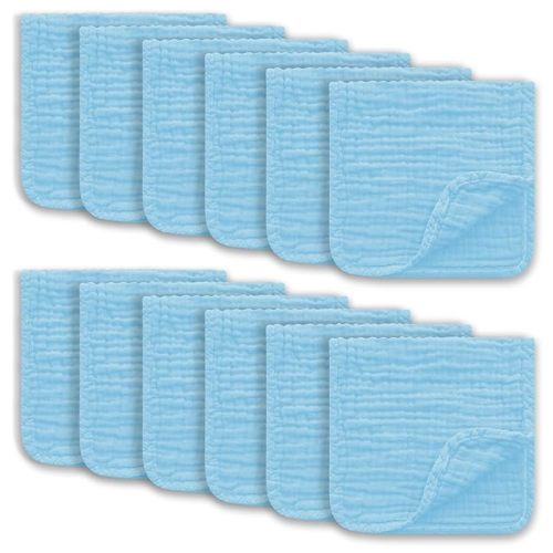 Muslin Burp Cloths Large 100% Cotton Hand Washcloths for Boys & Girls, Baby Essentials Extra Absorbent and Soft Burping Rags for Newborn Registry (Aqua, 12-Pack, 20" X10")