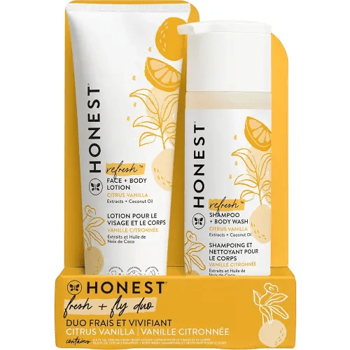 The Honest Company 2-in-1 Cleansing Shampoo and Body Wash and Face and Body Lotion Bundle Gentle for Baby Naturally Derived Citrus Vanilla Refresh 18.5 fl oz