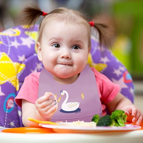 Silicone Baby Bibs with Food Catcher (Set of 3) - BPA Free Plastic, Durable and Adjustable Bib - Silicone Bibs for Babies, Toddlers, Boys, and Girls