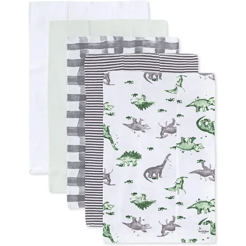 Burt's Bees Baby - Burp Cloths, 5-Pack Extra Absorbent 100% Organic Cotton Drool Cloths