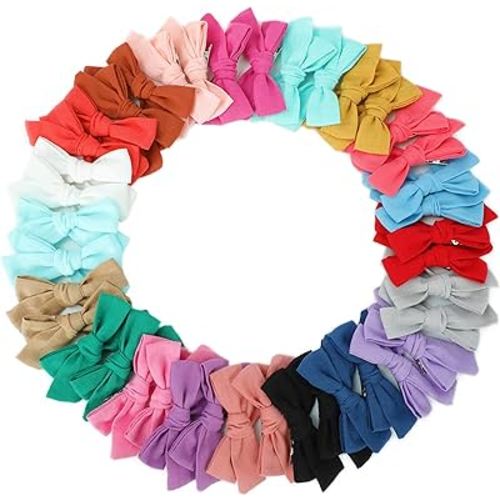 40PCS Linen Hair Bows and Accessories - Baby Girl Pigtail Clips, Neutral Fabric Bows for Little Girls