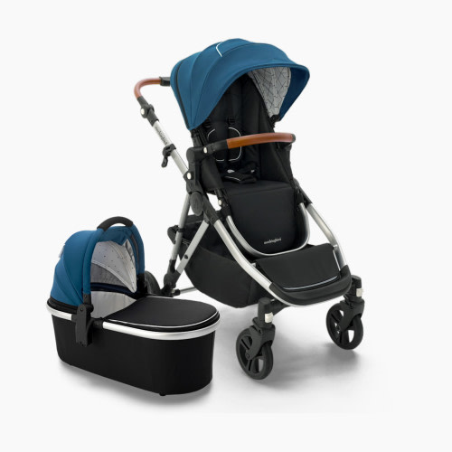 Mockingbird Single-to-Double Stroller 2.0 and Bassinet Bundle - Sea/Windowpane Canopy With Penny Leather