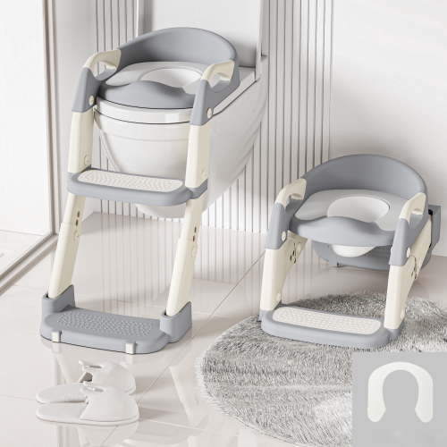 3-in-1 Potty Training Seat & Training Toilet & Potty Chair, Height Adjustable Toddler Toilet Seat for Kids Boys Girls, Foldable Potty Training Toilet with Splash Guard and Anti-Slip Steps