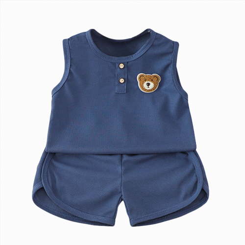 CAUYDY Baby Toddler 9M 12M 18M Boy Summer Outfit Pajamas Set for Toddler Boys 2-Piece Cute Sleeveless Shirt and Shorts 3T-6T Little Kid Clothes (Sizes 6-12 Months,L4-Blue)