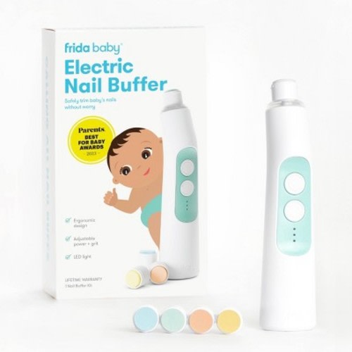 Frida Baby Electric Nail Buffer - Baby Nail File, Nail Clippers + Trimmer Kit - 4 Buffer Pads, LED Light + Case