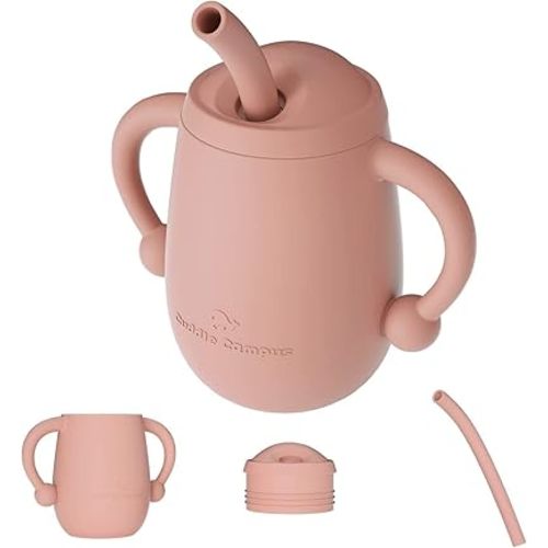 Cuddle Campus 100% Silicone Baby Training Cup, Shatterproof Toddler Sippy Cups with Straw, Open Cup for Baby, 6+ Months 4 Oz