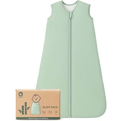 Rayon Made From Bamboo Baby Sleep Sack, SuperSoft 6-12 Months 1.0 Tog Baby Wearable Blanket, Sleeping Sack for Toddler Infant with 2-Way Zipper, Lightweight & Roomy，Green