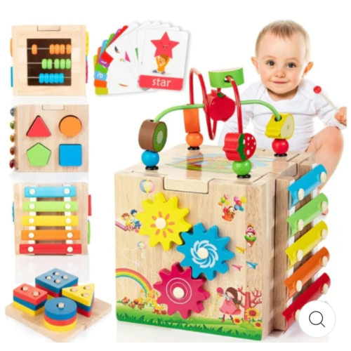 8-in-1 Montessori Activity Cube for Toddlers - Enhance Motor Skills Development