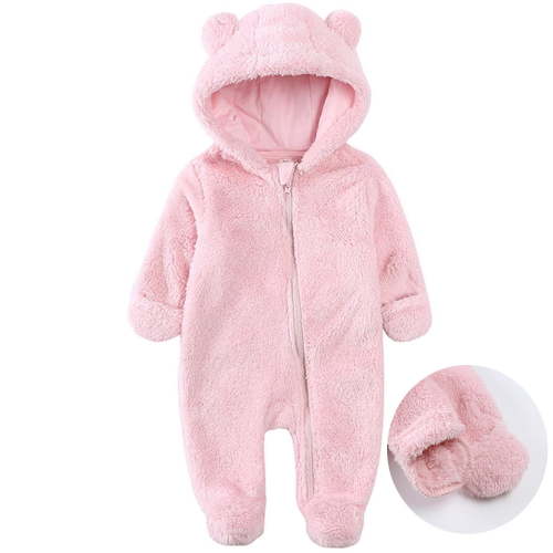 Ovbmpzd Full Zip up Newborn Pajamas Boy Pink Hooded Long Sleeve Solid Warm Fleece Footed Sleepers Onesie Baby 0 Months