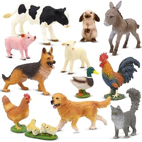 Farm Animals Toy Set, 12 Realistic Small Animal Figurines with Pets, Livestock, Poultry for Kids Ages 3+, Educational Learning Playset for Toddlers Boys Girls