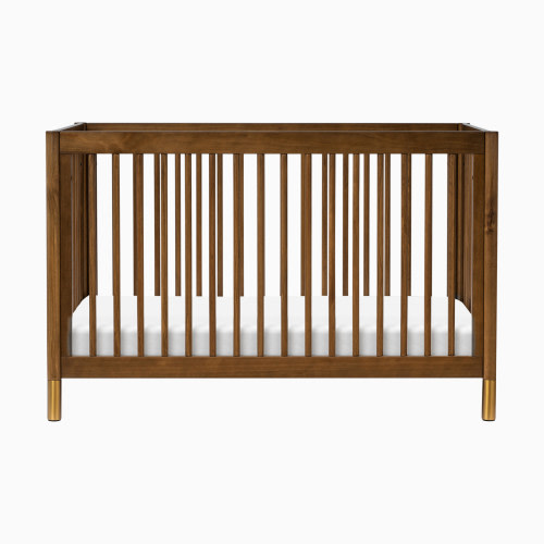 babyletto Gelato 4-in-1 Convertible Crib with Toddler Bed Conversion Kit - Natural Walnut & Gold Feet