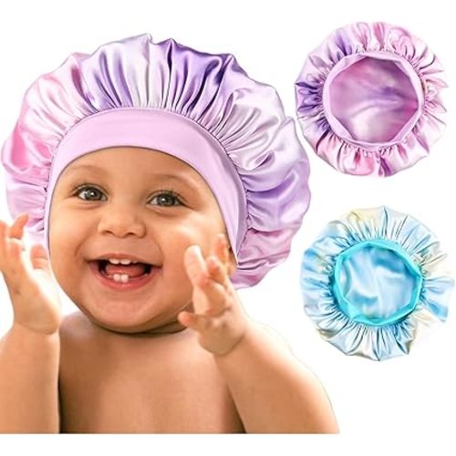 YANIBEST 2 Pcs Baby Satin Bonnet for Sleeping Kids Double Layer Sleeping Caps for Toddler Silk Bonnet Elastic Wide Band