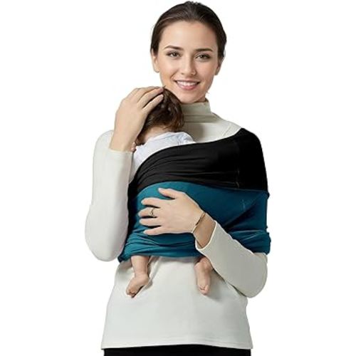 Baby Wrap Carrier, Lightweight Baby Wearing Wraps for Newborn and Infant, Soft Swaddle Holder Carrier, Cozy Baby Sling 7-35 lbs Black+Blue
