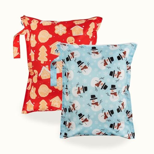 Tiny Twinkle Mess Proof Wet Bags | 2-Pack Reusable Waterproof Wet Bags for Swimsuits | Baby Clothes | Travel & Diaper Bag (Bows,Toile)