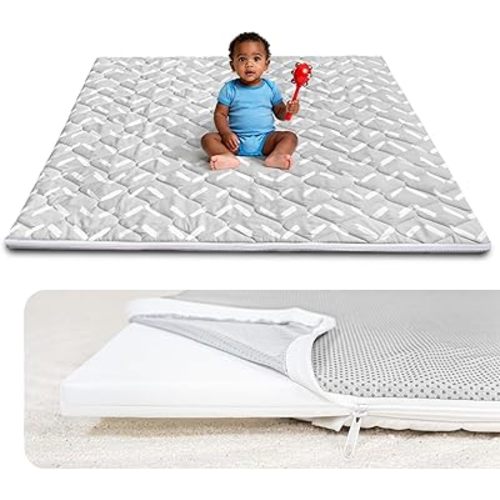 Foam Baby Play Mat 50x50, Removable and Machine Washable Cover, Thicken Cushioning Playmat and Perfect for Playpen, Non-Slip Bottom, Easy to Clean for Infants, Toddlers & Babies(Lines)
