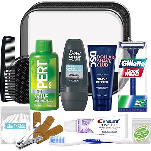 Convenience Kits International Men’s Super Deluxe, 16-Piece Kit with Travel Size TSA Compliant Essentials in Reusable Zippered Toiletry Bag