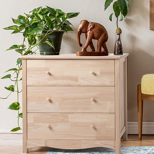 VINGLI Unfinished Solid Wood Dresser Color DIY, 3 Drawer Dresser, Natural Rubber Wood Chest of Drawers, 17.7" D x 31.5" W x 29.9" H