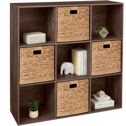 Best Choice Products 9-Cube Storage Organizer, 13.5in Shelf Opening, Bookcase, Display Shelf, Customizable w/ 3 Removable Back Panels – Walnut