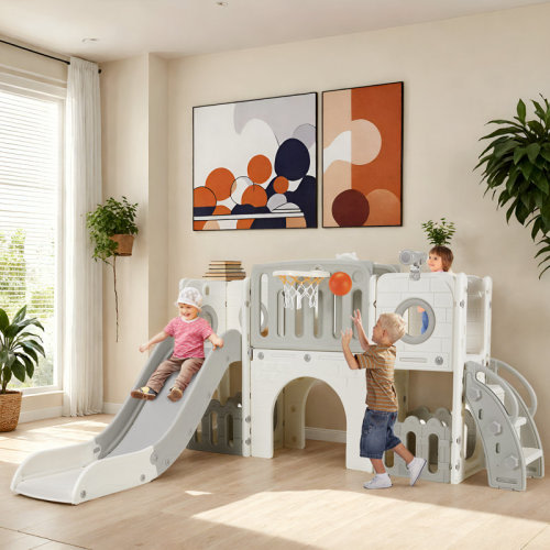 Pirecart 9 In 1 Large Toddler Slide, Kid Playset W/long Slope, Baby Climber Set W/basketball Hoop, Telescope, Tunnel, Storage Space, Enclosed Steps, Indoor Outdoor Playground & Reviews | Wayfair