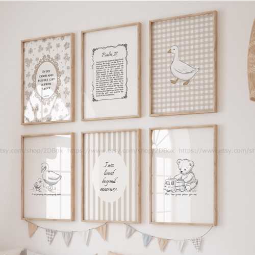 Bible Theme Nursery Prints Set of 7 Cream Beige Bible Verse Decor Kids Room Christian Decor Neutral Vintage Cottage core Boys Nursery Decor