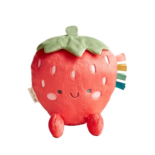 Itzy Ritzy Baby Plush Toy  Soft Stuffed Animal for Babies & Kids  Sensory Ribbons & Textured Fabrics for Tactile Play  Cozy & Cuddly Companion for Newborns & Up (Strawberry)