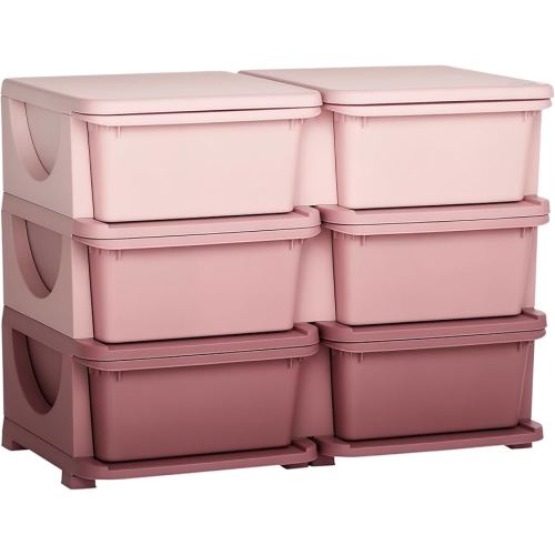 Qaba 3 Tier Kids Storage Unit, 6 Drawer Chest Toy Organizer Plastic Bins for Kids Bedroom Nursery Kindergarten Living Room for Boys Girls Toddlers, Pink