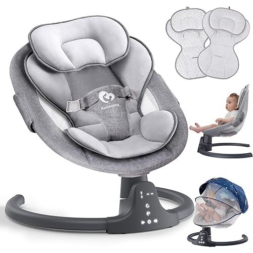 Bluetooth Baby Swing for Infants, Compact & Portable Baby Swing, 3 Seat Positions, 5 Swing Speed, 10 Music, Remote Control, USB Plug-in Power, Reversible Cushion for All Seasons