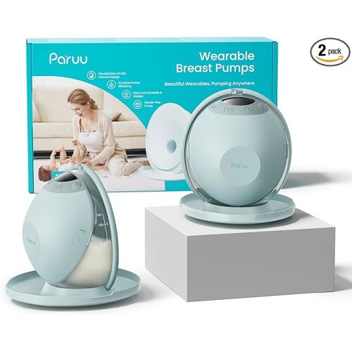 Paruu P20 Hands-Free Wearable Electric Breast Pump - 4 Modes & 12 Suction Levels, 19/21/24mm Double-Sealed Flanges, Visible Milk Volume & Pumping Time, Lightweight Portable (2 Pack, Light Green)