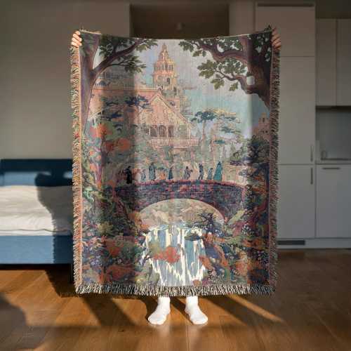 Fellowship Journey Woven Blanket • Elven Realm Departure Tapestry • Middle Earth Cotton Throw • Fantasy Wall Hanging Decor
